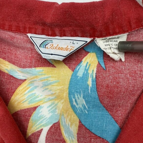 Vintage Islander Mens L Red Hawaiian Shirt Bird Of Paradise Floral - Picture 4 of 5